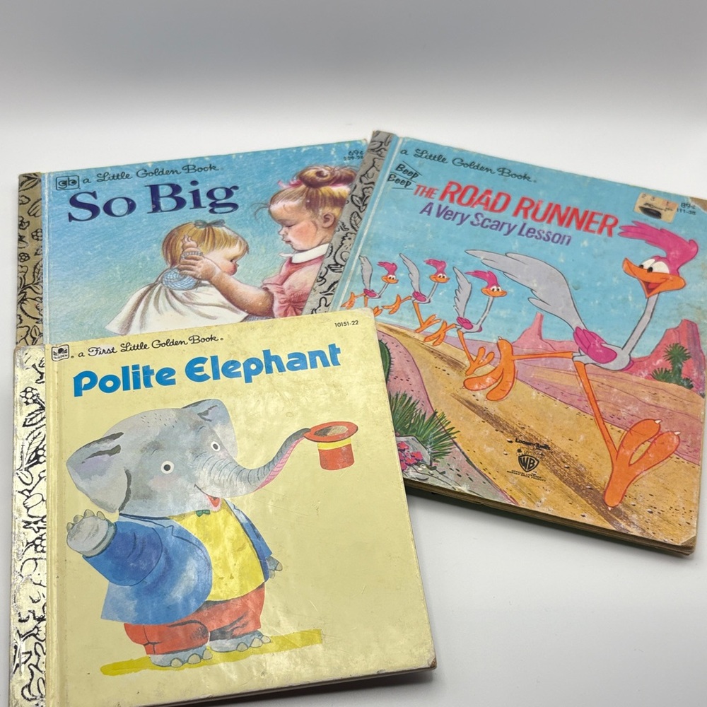 Vintage Little Golden Books Bundle  Polite Elephant, Road Runner, So Big